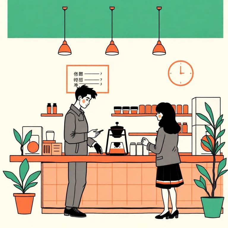 Illustration of ordering coffee at a Seoul cafe counter